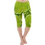 Lime Slices Close Up, Fresh, Fruit, Green Lemon Lightweight Velour Cropped Yoga Leggings