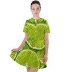 Lime Slices Close Up, Fresh, Fruit, Green Lemon Short Sleeve Shoulder Cut Out Dress 