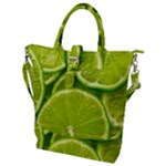 Lime Slices Close Up, Fresh, Fruit, Green Lemon Buckle Top Tote Bag