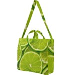 Lime Slices Close Up, Fresh, Fruit, Green Lemon Square Shoulder Tote Bag