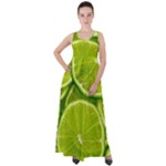 Lime Slices Close Up, Fresh, Fruit, Green Lemon Empire Waist Velour Maxi Dress