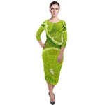 Lime Slices Close Up, Fresh, Fruit, Green Lemon Quarter Sleeve Midi Velour Bodycon Dress