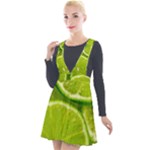 Lime Slices Close Up, Fresh, Fruit, Green Lemon Plunge Pinafore Velour Dress