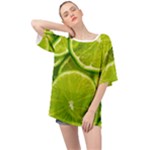 Lime Slices Close Up, Fresh, Fruit, Green Lemon Oversized Chiffon Top