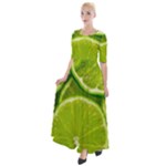 Lime Slices Close Up, Fresh, Fruit, Green Lemon Half Sleeves Maxi Dress