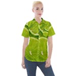 Lime Slices Close Up, Fresh, Fruit, Green Lemon Women s Short Sleeve Pocket Shirt