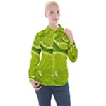 Lime Slices Close Up, Fresh, Fruit, Green Lemon Women s Long Sleeve Pocket Shirt