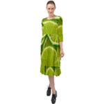 Lime Slices Close Up, Fresh, Fruit, Green Lemon Ruffle End Midi Chiffon Dress