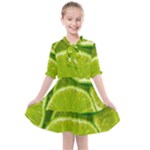 Lime Slices Close Up, Fresh, Fruit, Green Lemon Kids  All Frills Chiffon Dress