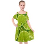 Lime Slices Close Up, Fresh, Fruit, Green Lemon Kids  Cut Out Shoulders Chiffon Dress