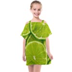 Lime Slices Close Up, Fresh, Fruit, Green Lemon Kids  One Piece Chiffon Dress