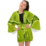 Lime Slices Close Up, Fresh, Fruit, Green Lemon Long Sleeve Kimono