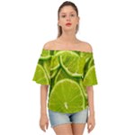 Lime Slices Close Up, Fresh, Fruit, Green Lemon Off Shoulder Short Sleeve Top