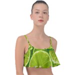 Lime Slices Close Up, Fresh, Fruit, Green Lemon Frill Bikini Top