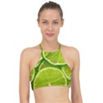 Lime Slices Close Up, Fresh, Fruit, Green Lemon Halter Bikini Top