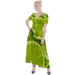 Lime Slices Close Up, Fresh, Fruit, Green Lemon Button Up Short Sleeve Maxi Dress