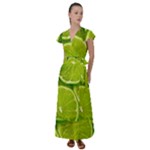 Lime Slices Close Up, Fresh, Fruit, Green Lemon Flutter Sleeve Maxi Dress