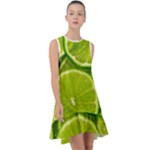 Lime Slices Close Up, Fresh, Fruit, Green Lemon Frill Swing Dress