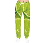 Lime Slices Close Up, Fresh, Fruit, Green Lemon Women Velvet Drawstring Pants