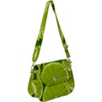 Lime Slices Close Up, Fresh, Fruit, Green Lemon Saddle Handbag