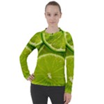 Lime Slices Close Up, Fresh, Fruit, Green Lemon Women s Pique Long Sleeve T-Shirt