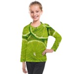 Lime Slices Close Up, Fresh, Fruit, Green Lemon Kids  Long Mesh T-Shirt