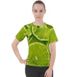 Lime Slices Close Up, Fresh, Fruit, Green Lemon Women s Sport Raglan T-Shirt