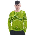 Lime Slices Close Up, Fresh, Fruit, Green Lemon Men s Long Sleeve Raglan T-Shirt