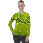 Lime Slices Close Up, Fresh, Fruit, Green Lemon Women s Long Sleeve Raglan T-Shirt