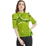 Lime Slices Close Up, Fresh, Fruit, Green Lemon Frill Neck Blouse