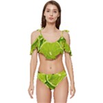 Lime Slices Close Up, Fresh, Fruit, Green Lemon Ruffle Edge Tie Up Bikini Set	