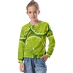 Lime Slices Close Up, Fresh, Fruit, Green Lemon Kids  Long Sleeve T-Shirt with Frill 