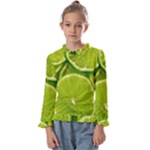 Lime Slices Close Up, Fresh, Fruit, Green Lemon Kids  Frill Detail T-Shirt