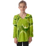 Lime Slices Close Up, Fresh, Fruit, Green Lemon Kids  V Neck Casual Top