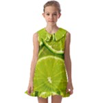 Lime Slices Close Up, Fresh, Fruit, Green Lemon Kids  Pilgrim Collar Ruffle Hem Dress