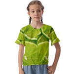 Lime Slices Close Up, Fresh, Fruit, Green Lemon Kids  Cuff Sleeve Scrunch Bottom T-Shirt