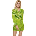 Lime Slices Close Up, Fresh, Fruit, Green Lemon Long Sleeve Satin Robe