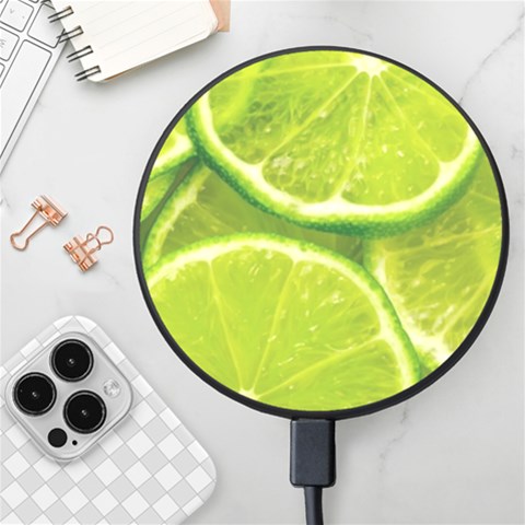 Lime Slices Close Up, Fresh, Fruit, Green Lemon Wireless Fast Charger(Black) from ArtsNow.com