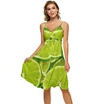 Lime Slices Close Up, Fresh, Fruit, Green Lemon Sleeveless Tie Front Chiffon Dress