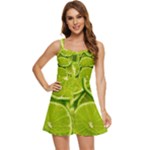 Lime Slices Close Up, Fresh, Fruit, Green Lemon Ruffle Edge Bra Cup Chiffon Mini Dress