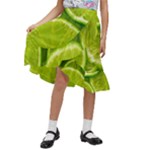 Lime Slices Close Up, Fresh, Fruit, Green Lemon Kids  Ruffle Flared Wrap Midi Skirt