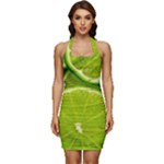 Lime Slices Close Up, Fresh, Fruit, Green Lemon Sleeveless Wide Square Neckline Ruched Bodycon Dress