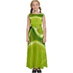 Lime Slices Close Up, Fresh, Fruit, Green Lemon Kids  Satin Sleeveless Maxi Dress