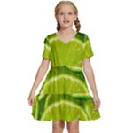 Lime Slices Close Up, Fresh, Fruit, Green Lemon Kids  Short Sleeve Tiered Mini Dress