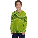 Lime Slices Close Up, Fresh, Fruit, Green Lemon Kids  Crewneck Sweatshirt