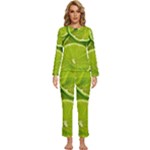 Lime Slices Close Up, Fresh, Fruit, Green Lemon Womens  Long Sleeve Lightweight Pajamas Set