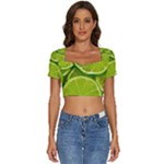 Lime Slices Close Up, Fresh, Fruit, Green Lemon Short Sleeve Square Neckline Crop Top 