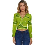 Lime Slices Close Up, Fresh, Fruit, Green Lemon Long Sleeve V-Neck Top