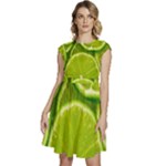 Lime Slices Close Up, Fresh, Fruit, Green Lemon Cap Sleeve High Waist Dress