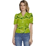 Lime Slices Close Up, Fresh, Fruit, Green Lemon Puffed Short Sleeve Button Up Jacket